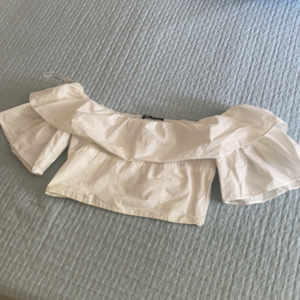 Zara White Ruffle Crop Top - Picture 2 of 3